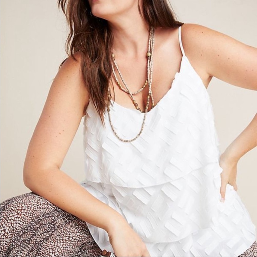 NWT Anthropologie AMADI Ameline Tiered Cami White Tank Top